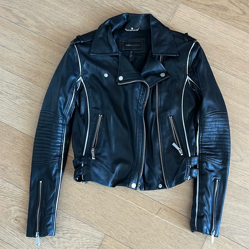 Bcbg black and white Leather jacket